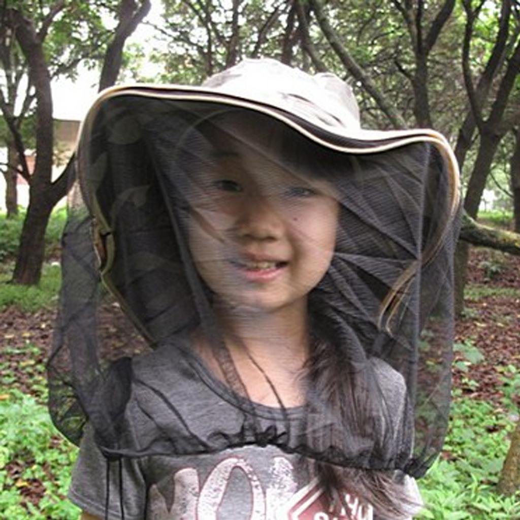 Head Net Mask Mosquito Mesh Cap Hat Face Protector for Camping Hiking Black