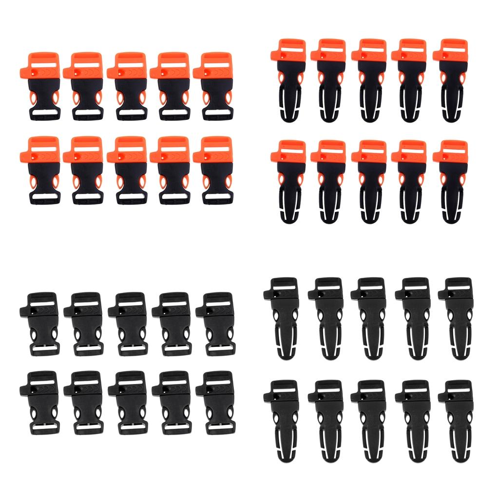 10pcs Cord Bracelet Side Release Buckle Survival Whistle 7.5x3.5cm Black