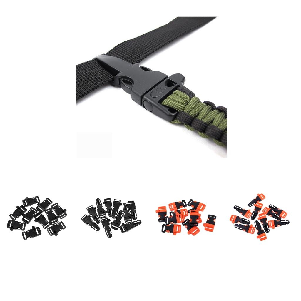 10pcs Cord Bracelet Side Release Buckle Survival Whistle 7.5x3.5cm Black
