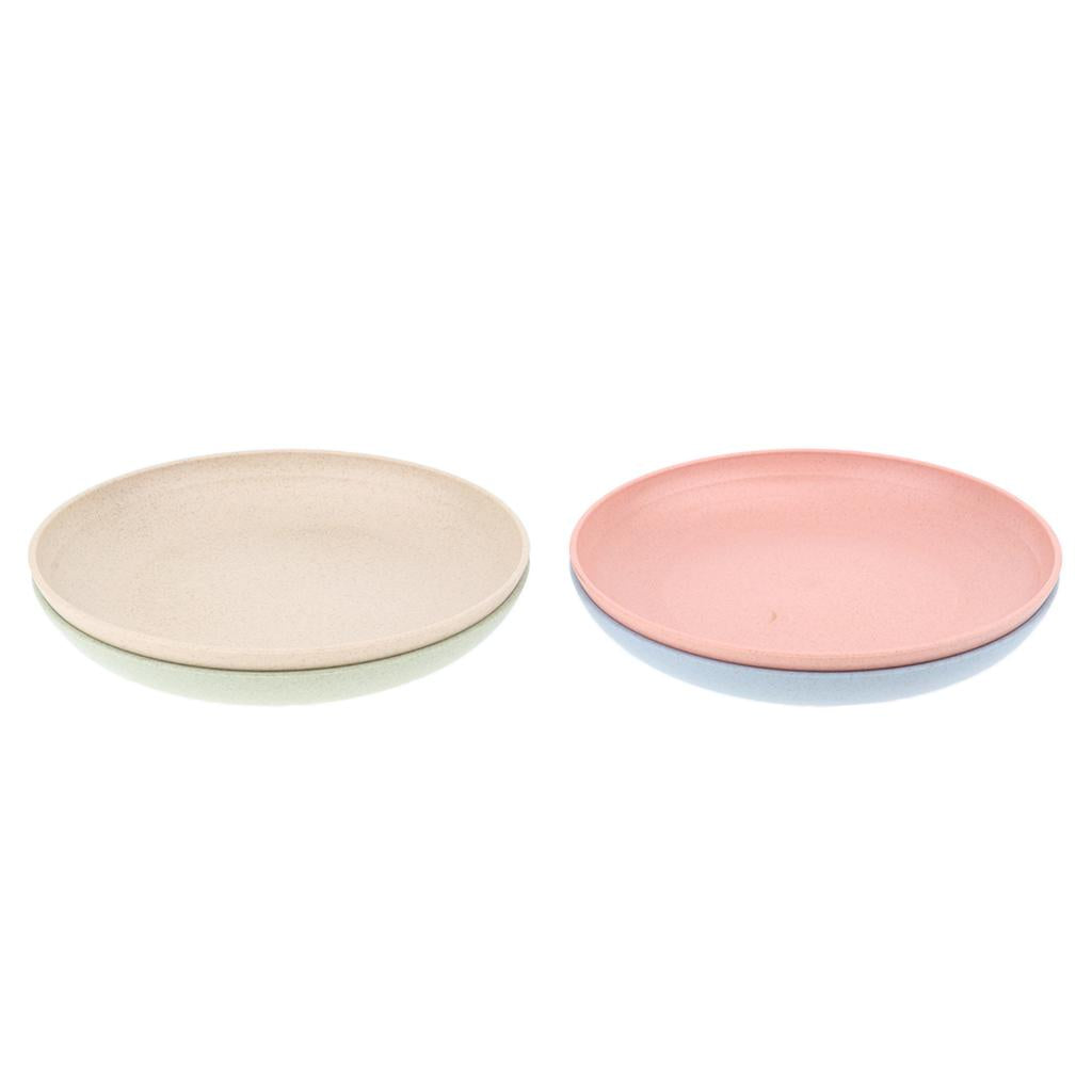 4pcs 20cm Wheat Straw Plates Dishes Set Food Salad Container Outdoor Camping