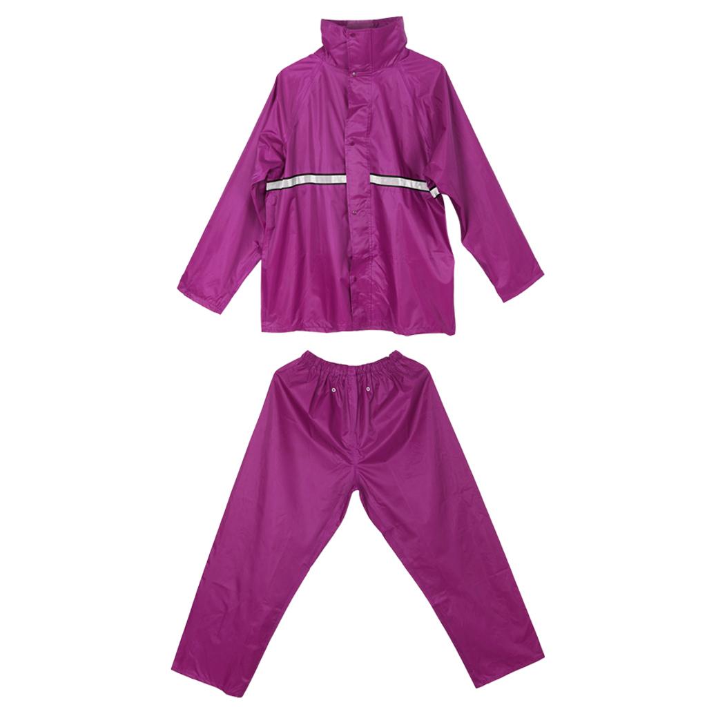 Waterproof Hooded Rainsuit Jacket Trousers Set w/ Reflector XXL Claret