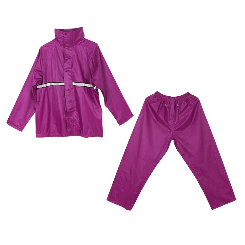 Waterproof Hooded Rainsuit Jacket Trousers Set w/ Reflector XXL Claret