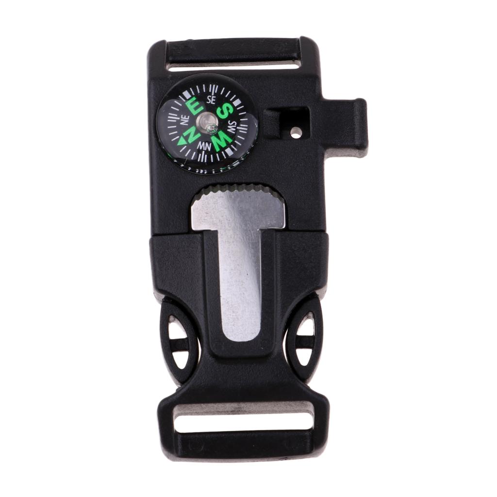 3xPlastic Side Release Buckle Emergency Whistle Compass Outdoors Light Black