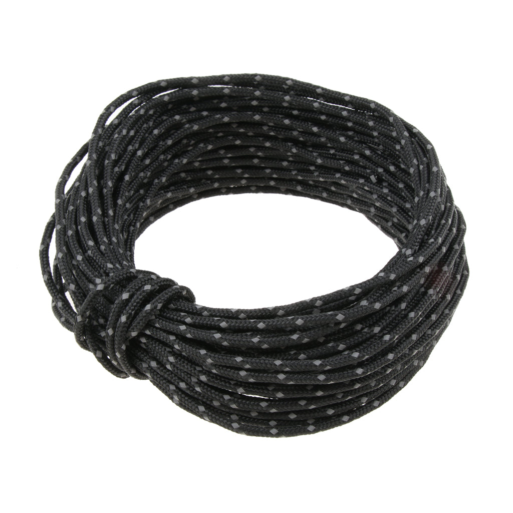 2.5mm 50ft Camping Tent Reflective Guyline Rope Awning Tarp Paracord Black