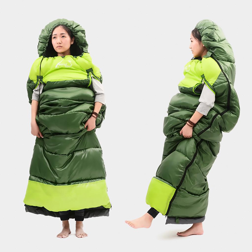 Waterproof Camping Warm Hollow Cotton Splicing Sleeping Bag Army Green Right