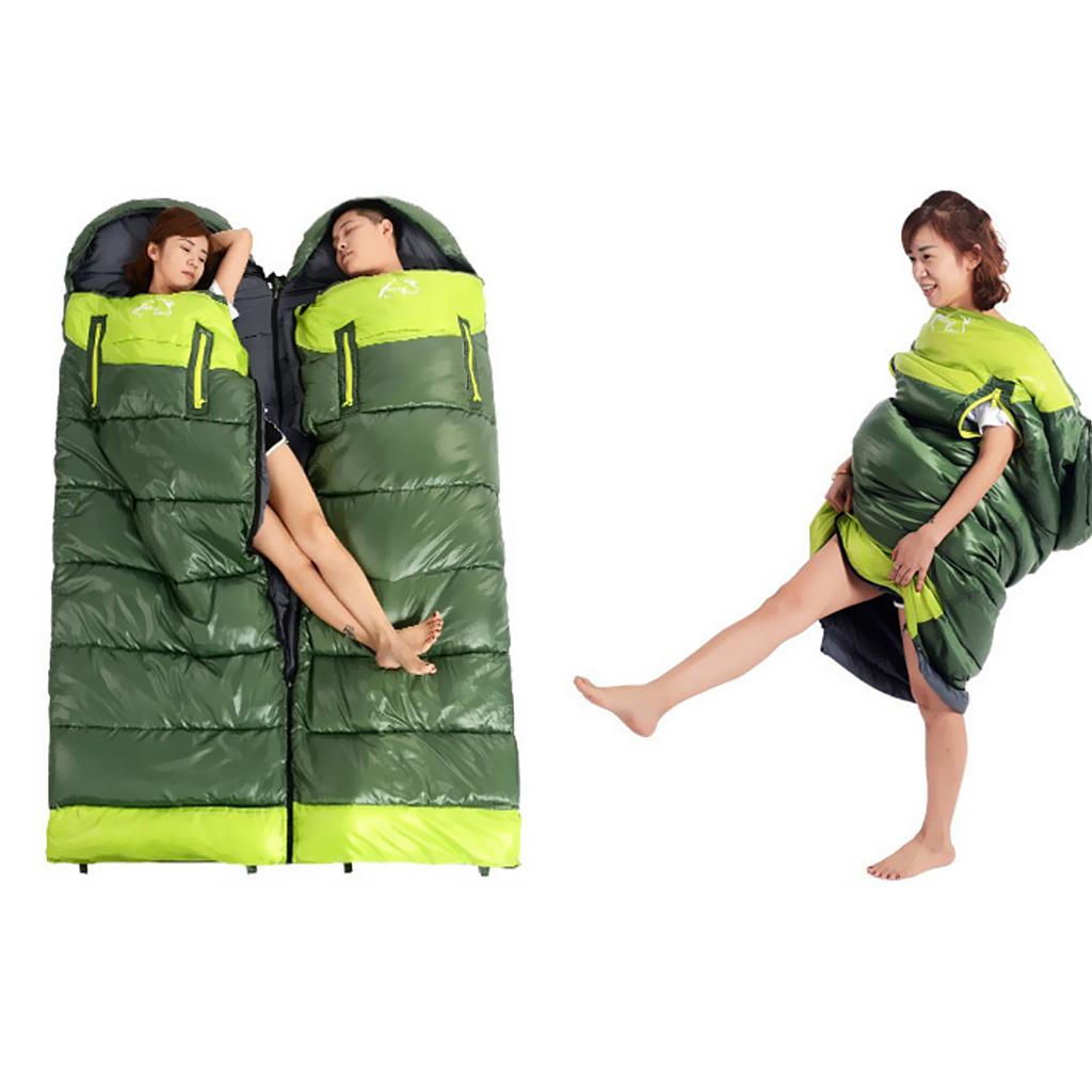 Waterproof Camping Warm Hollow Cotton Splicing Sleeping Bag Army Green Right