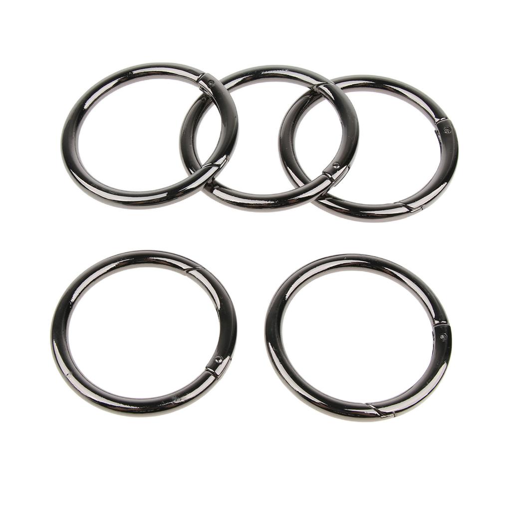 5 Pieces Zinc Alloy Round Spring Buckles Snap Hook Keychain Clip Black 38mm