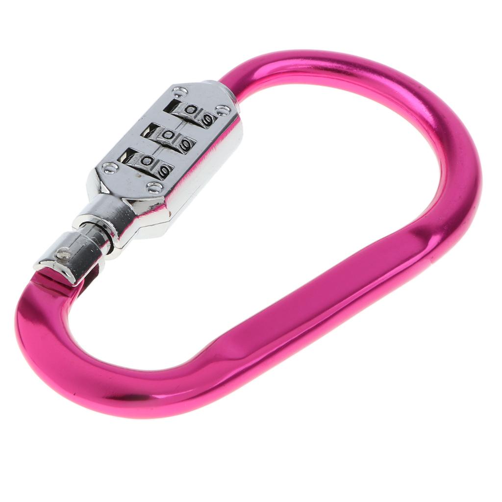 Carabiner Hook Buckle Clip Keychain with 3 Digits Combination Lock Big Rose