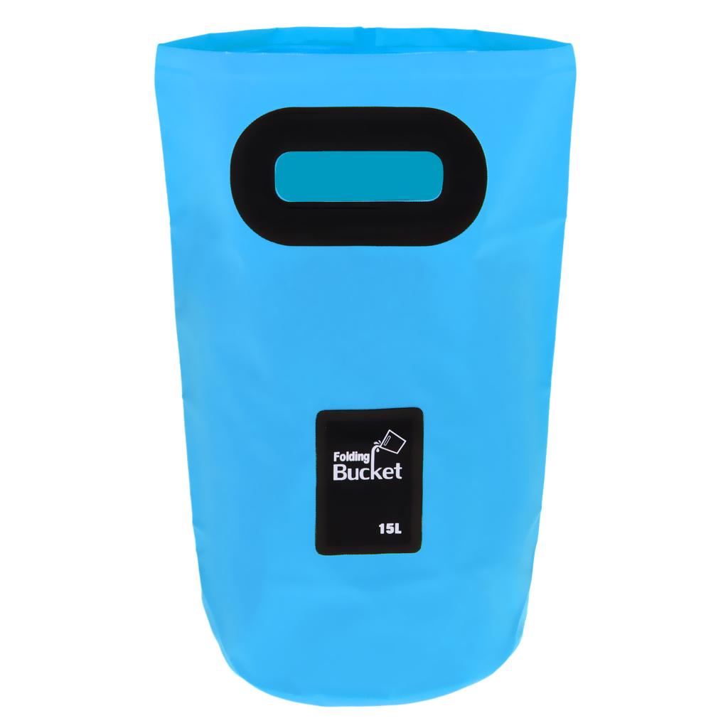 Camping Folding Storage Bucket Outdoor Barrel with Carry Handle Blue
