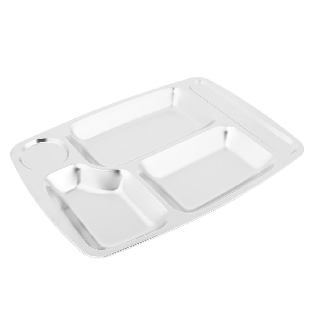 Stainless Steel Sectioned Food Serving Tray Canteen Divided Plate 35x26cm C