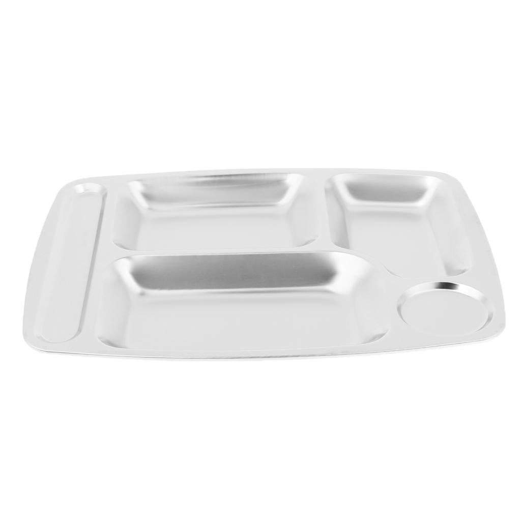 Stainless Steel Sectioned Food Serving Tray Canteen Divided Plate 35x26cm C