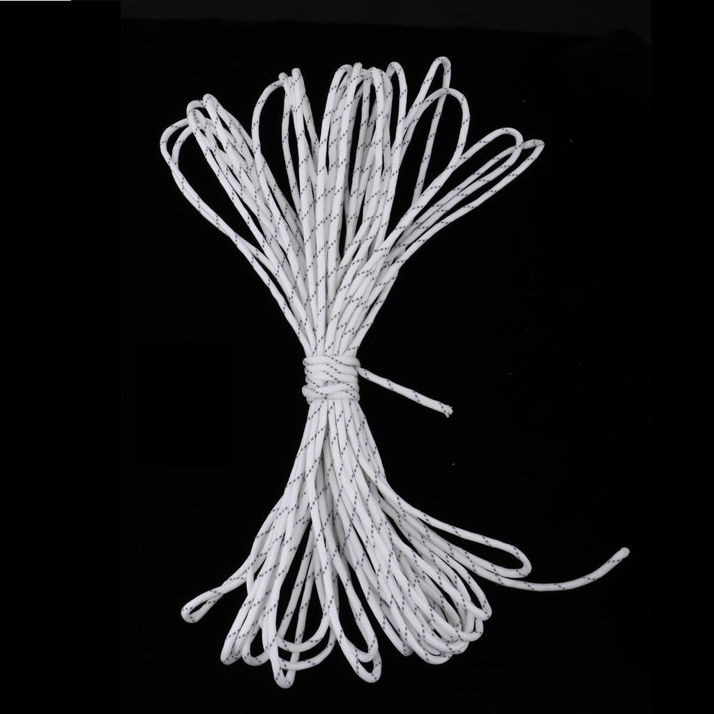 15m Reflective Nylon Tent Line Canopy Guyline Rope Survival Paracord White