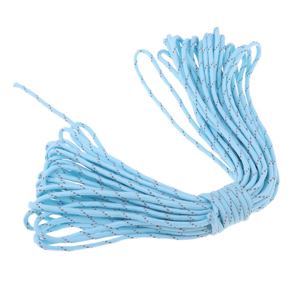 15m Reflective Nylon Tent Line Canopy Guyline Rope Survival Paracord Blue
