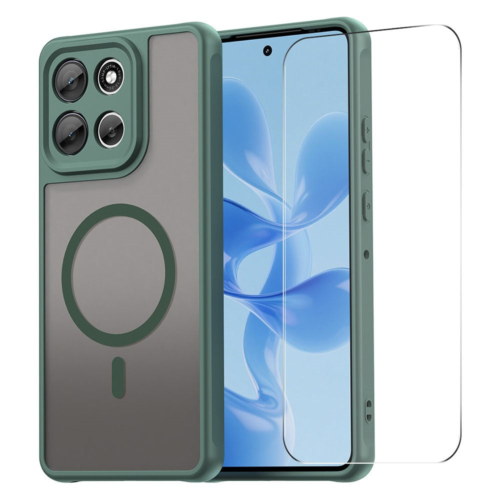ENKAY HAT PRINCE For Motorola Moto G86 5G / G86 Power 5G / G100 Pro 5G Magnetic Case with 9H Tempered Glass PC TPU Matte Phone Cover - Green