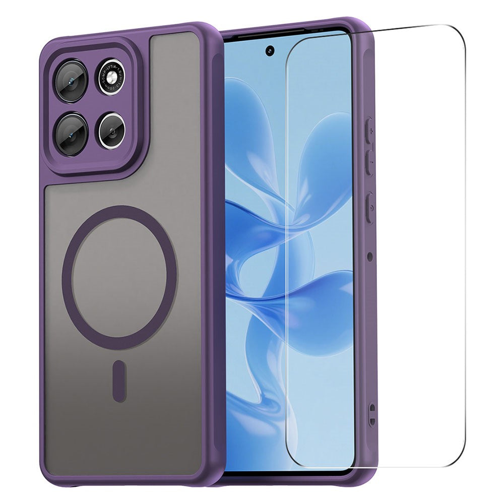 ENKAY HAT PRINCE For Motorola Moto G86 5G / G86 Power 5G / G100 Pro 5G Magnetic Case with 9H Tempered Glass PC TPU Matte Phone Cover - Purple
