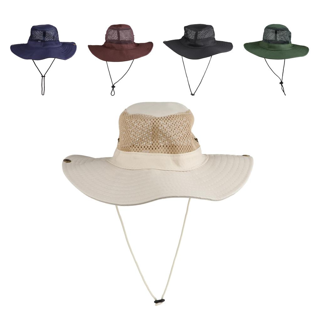 Outdoor Mesh Boonie Hat Wide Brim Breathable Hunting Fishing Safari Sun Hat Beige