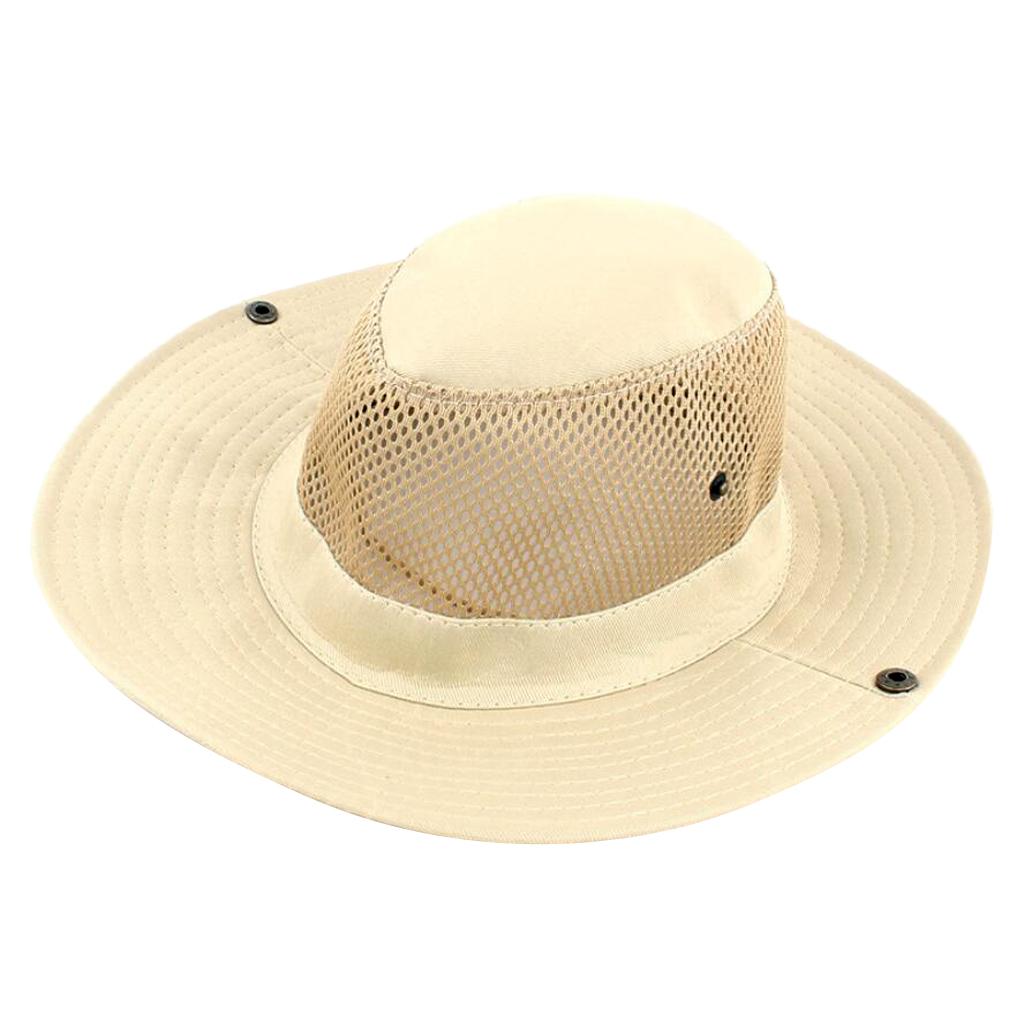 Outdoor Mesh Boonie Hat Wide Brim Breathable Hunting Fishing Safari Sun Hat Beige