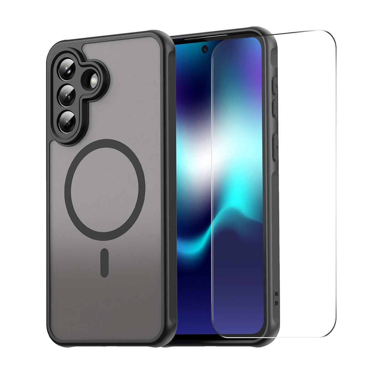 For Samsung Galaxy A57 5G ENKAY HAT PRINCE Magnetic Case with 9H Tempered Glass PC TPU Matte Phone Cover - Black