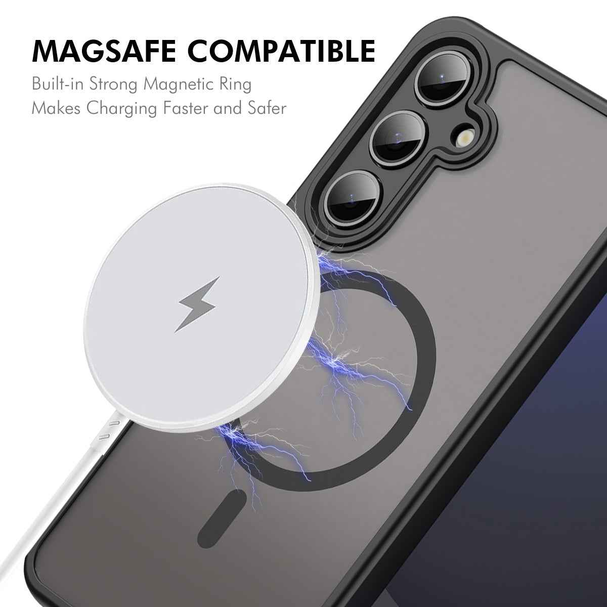 For Samsung Galaxy A57 5G ENKAY HAT PRINCE Magnetic Case with 9H Tempered Glass PC TPU Matte Phone Cover - Black