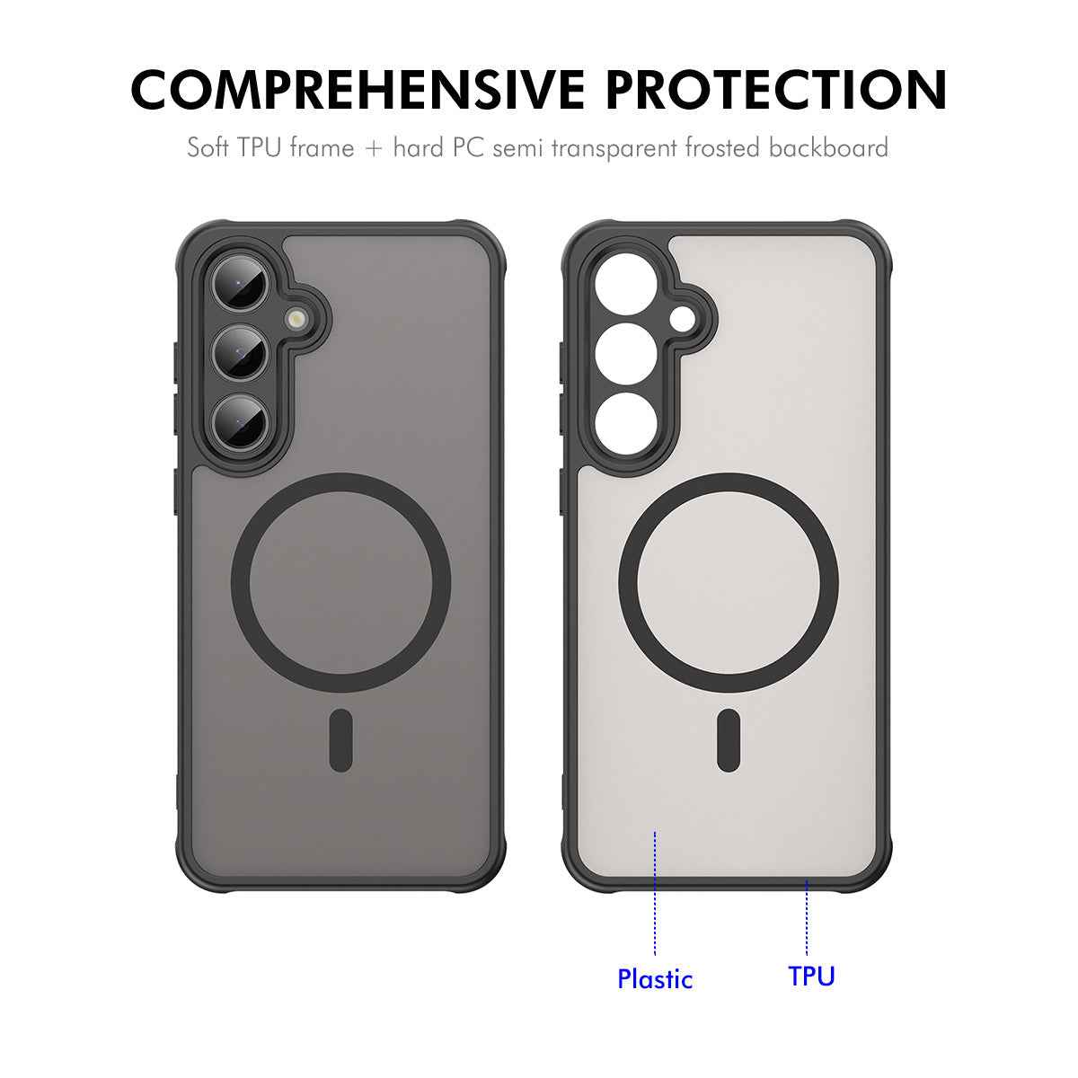 For Samsung Galaxy A57 5G ENKAY HAT PRINCE Magnetic Case with 9H Tempered Glass PC TPU Matte Phone Cover - Black