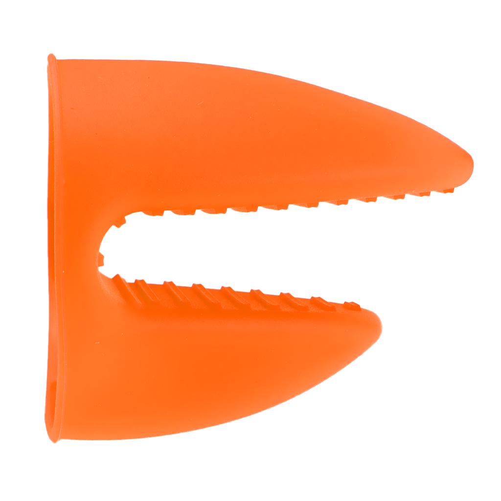 Silicone Hot Pot Holder Oven Grip Pinch Mitts Finger Tab Protector Orange