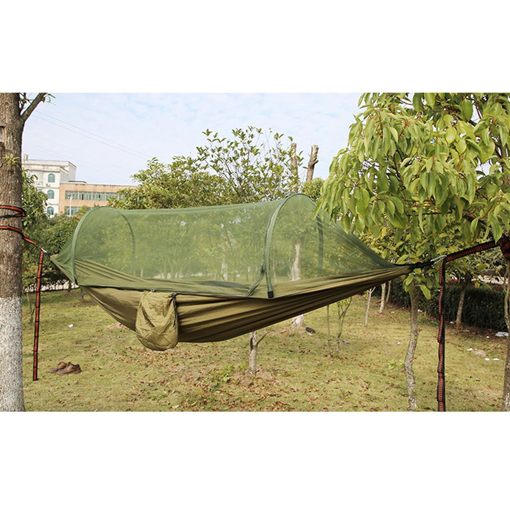 Camping Hammock with Net for Outdoor Hiking Travel Backyard ArmyGreen