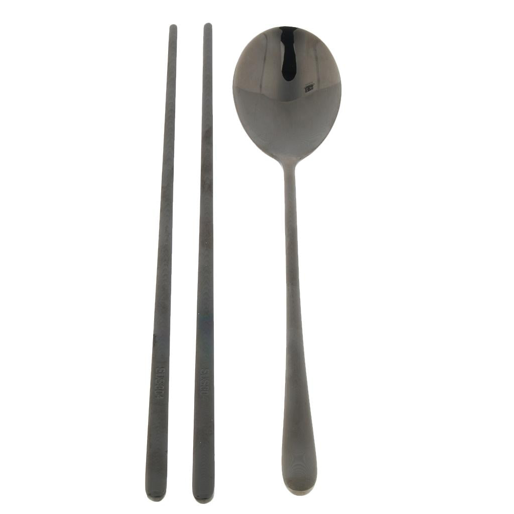 Korean Cutlery Stainless Steel Travel Spoon Chopstick Flatware Set Black