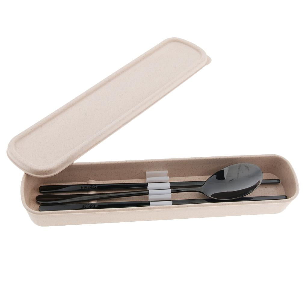 Korean Cutlery Stainless Steel Travel Spoon Chopstick Flatware Set Black