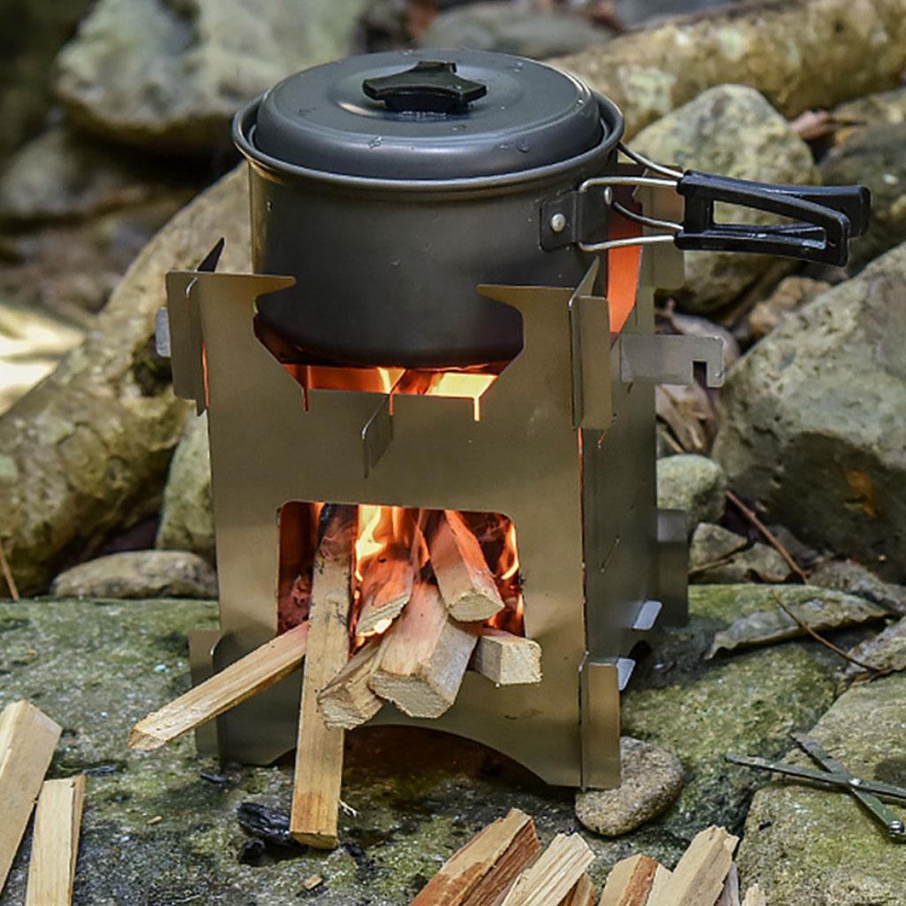 Portable Folding Stainless Steel Camping Hiking Wood Stove Charcoal Burner S