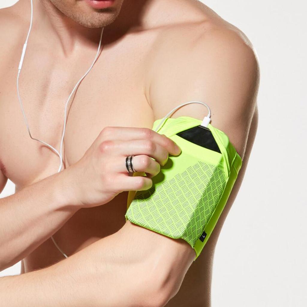 Reflective Running Sports Armband Phone Holder Arm Wrist Belt Bag Yellow M