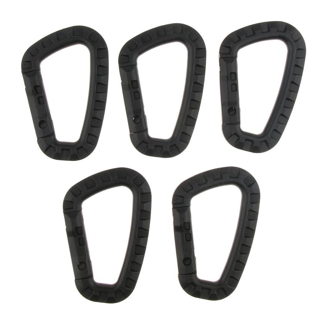 3x5Pcs Outdoor Carabiners Backpack Hook Snap Keychain D-Ring Buckle black