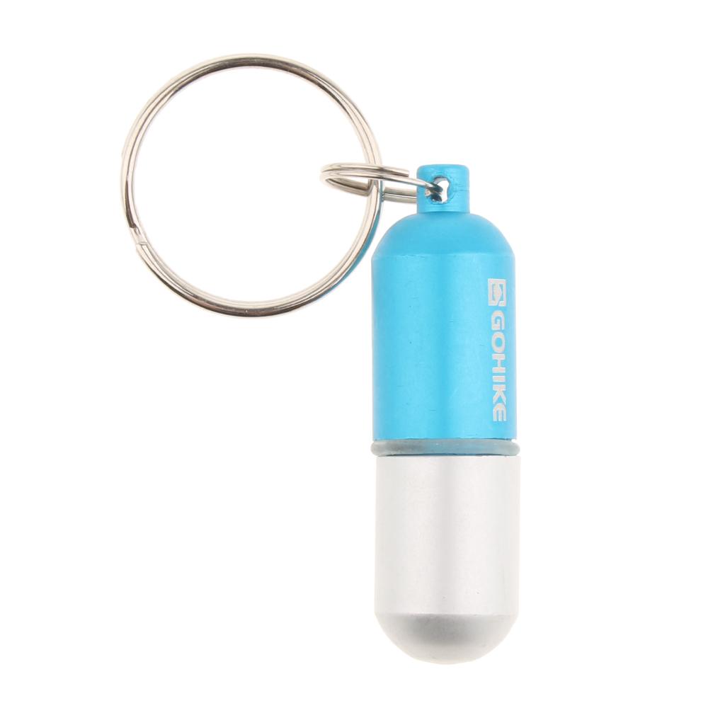 Waterproof Aluminum Pill Storage Box Keychain Capsule Tablet Bottle Blue S