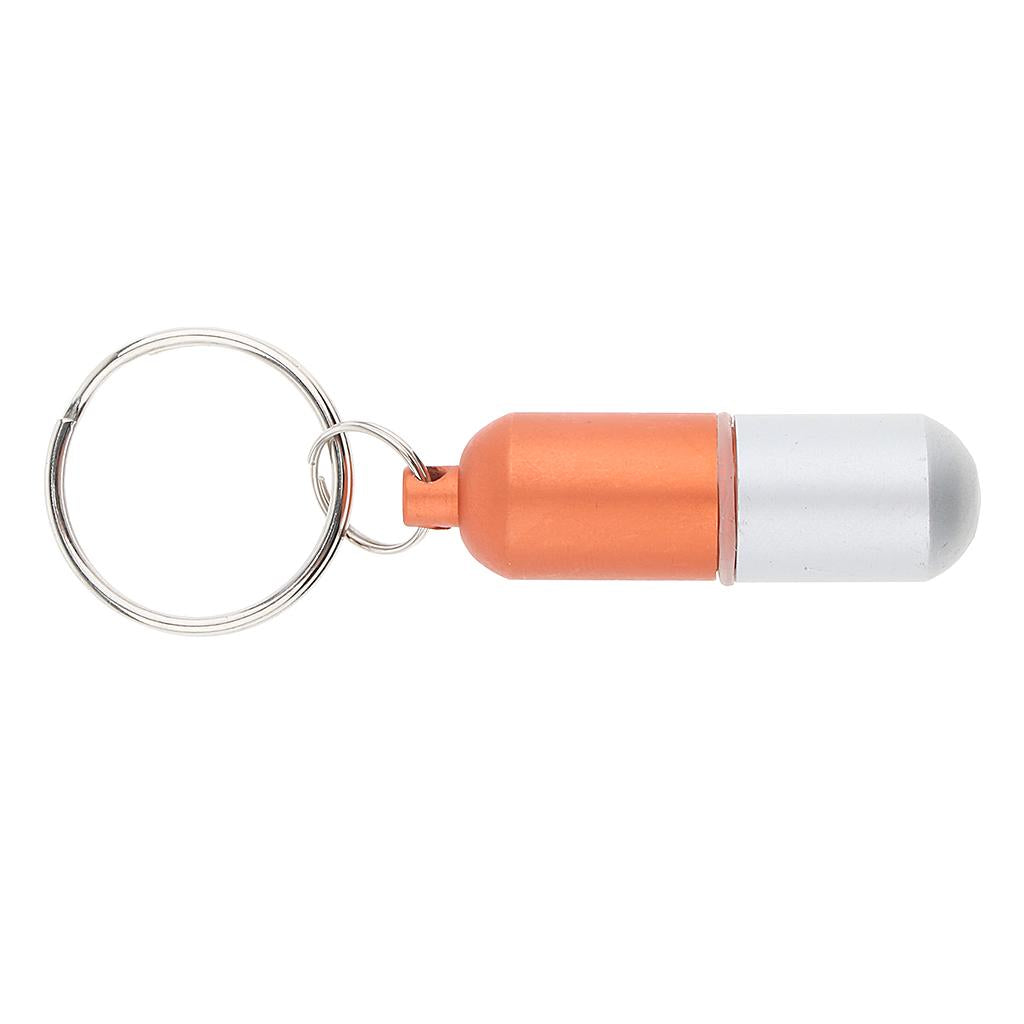 Waterproof Aluminum Pill Storage Box Keychain Capsule Tablet Bottle Orange S