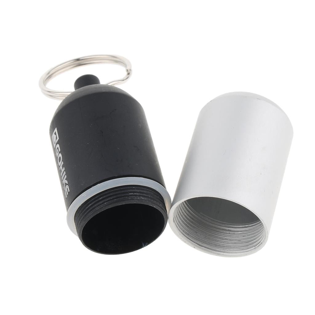 Waterproof Aluminum Pill Storage Box Keychain Capsule Tablet Bottle Black L
