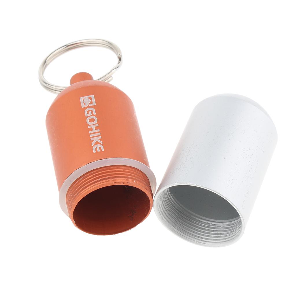 Waterproof Aluminum Pill Storage Box Keychain Capsule Tablet Bottle Orange L