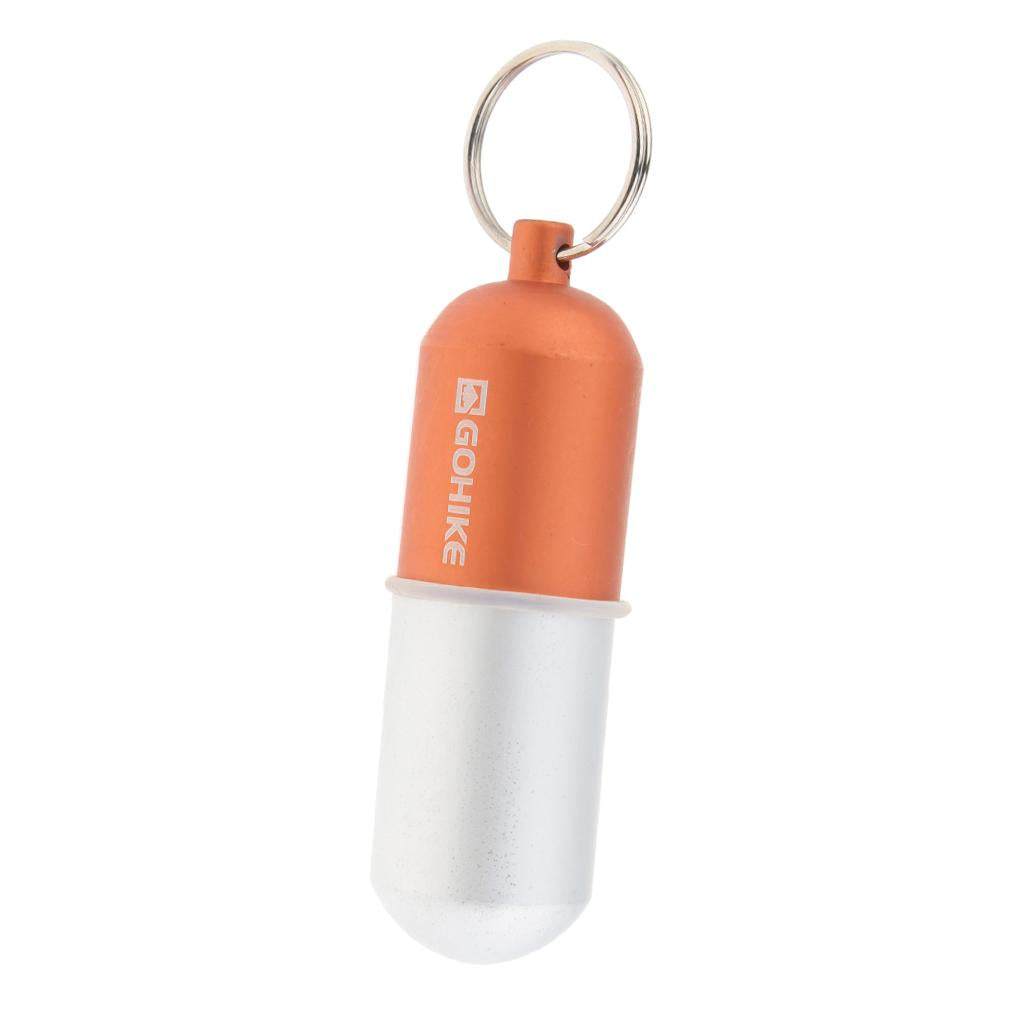 Waterproof Aluminum Pill Storage Box Keychain Capsule Tablet Bottle Orange L