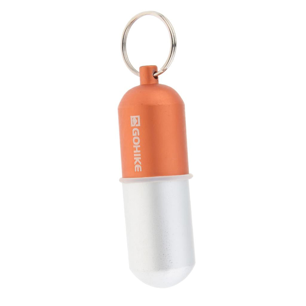 Waterproof Aluminum Pill Storage Box Keychain Capsule Tablet Bottle Orange L