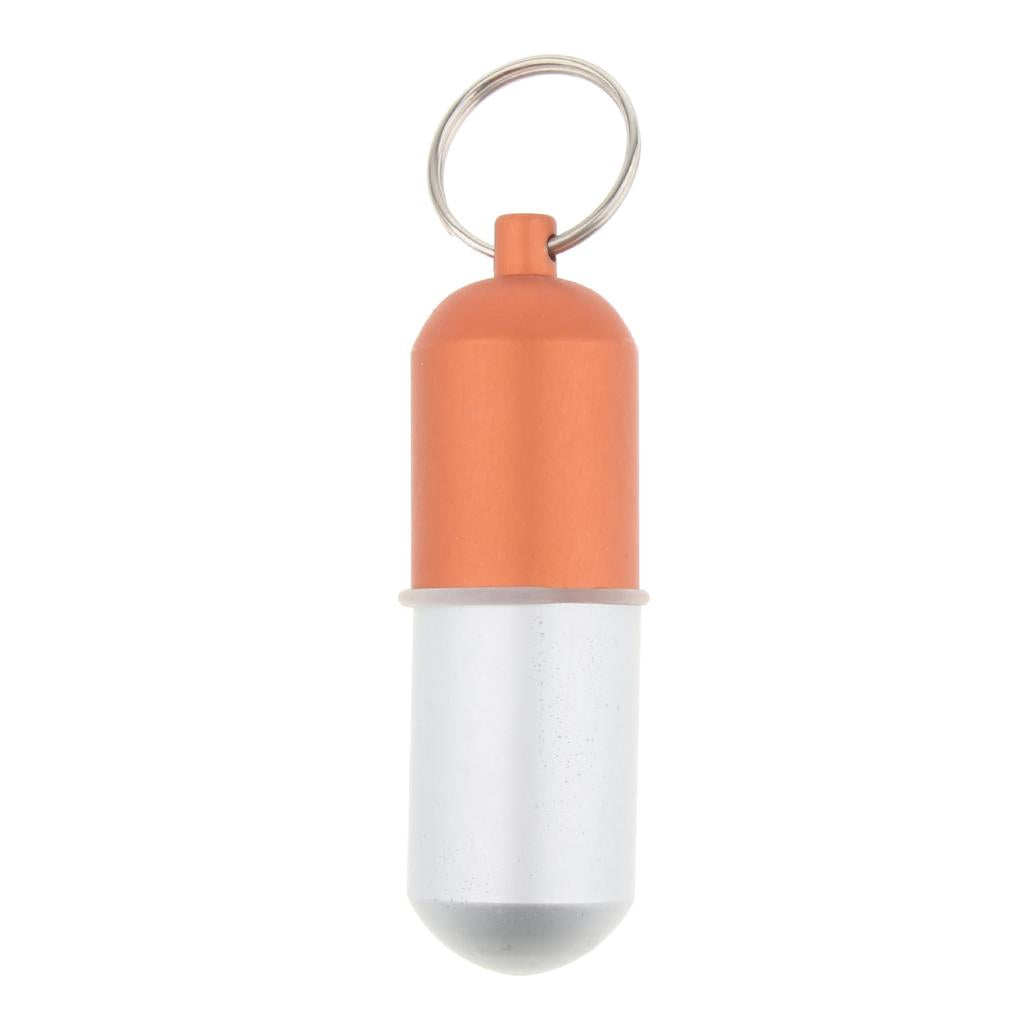 Waterproof Aluminum Pill Storage Box Keychain Capsule Tablet Bottle Orange L