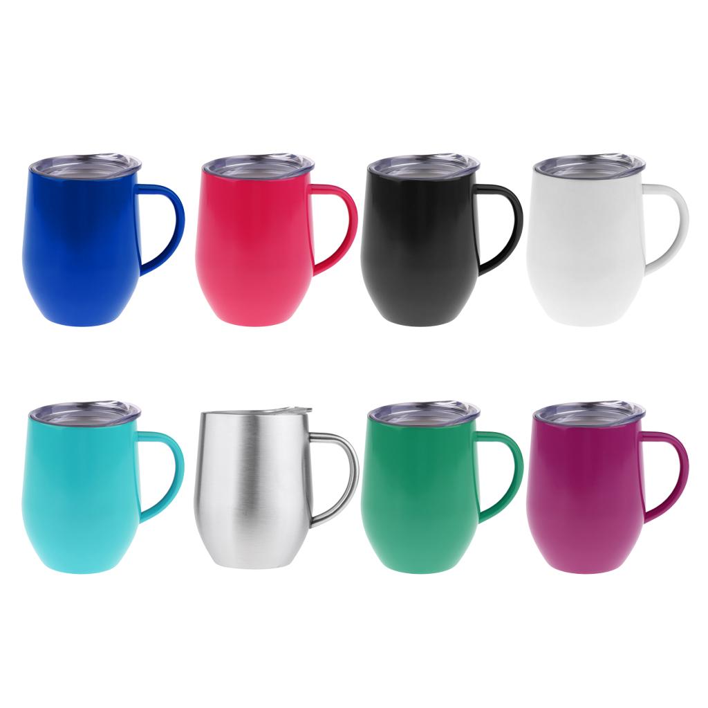 Insulated mug Stainless Steel Tumbler 12 oz Wine Cup with Handle White