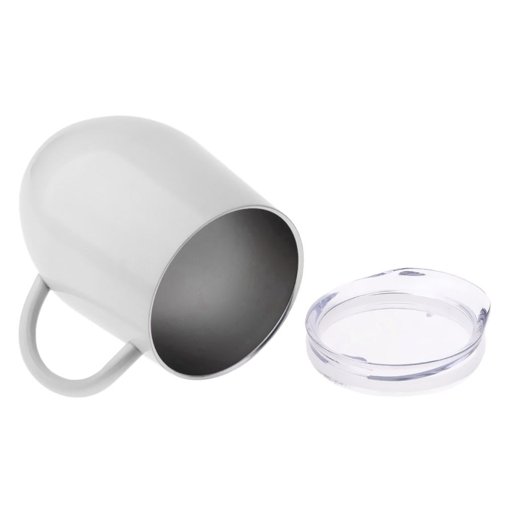 Insulated mug Stainless Steel Tumbler 12 oz Wine Cup with Handle White