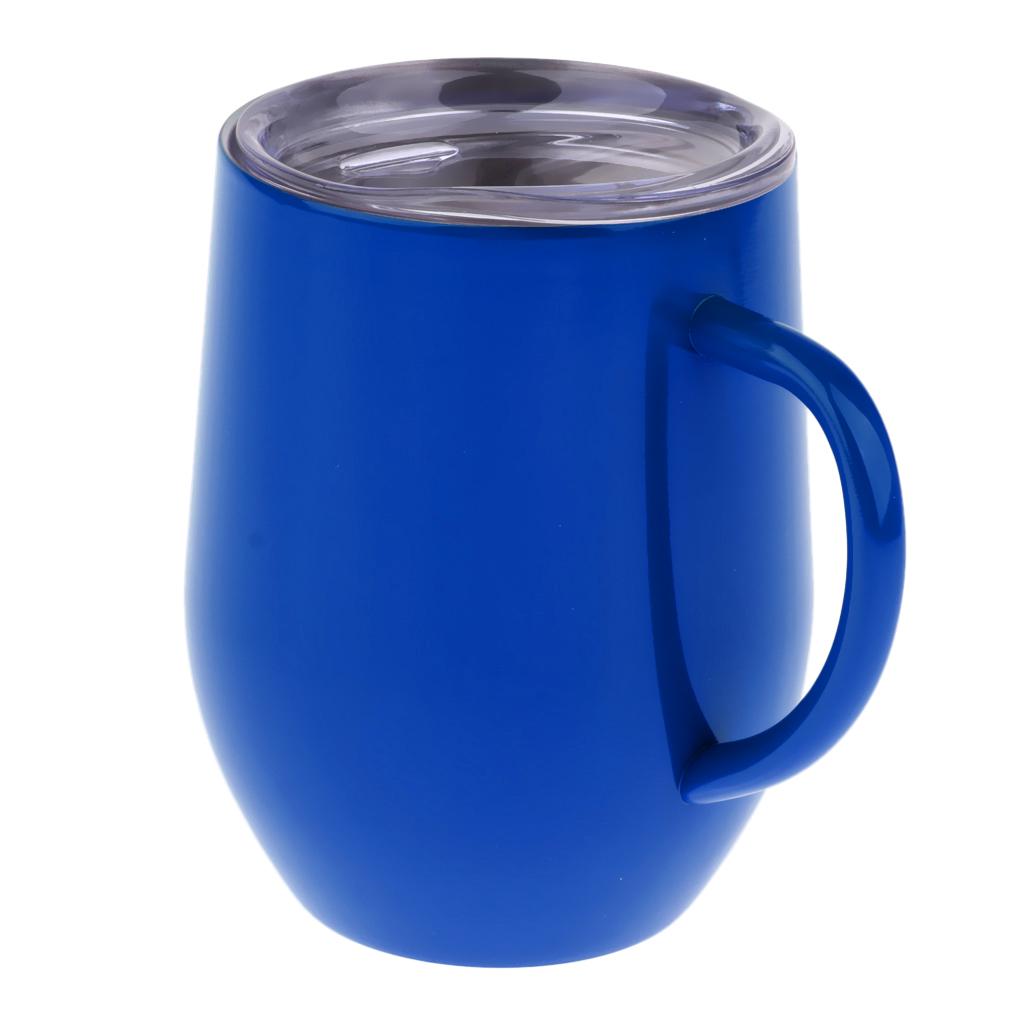 Insulated mug Stainless Steel Tumbler 12 oz Wine Cup with Handle Blue