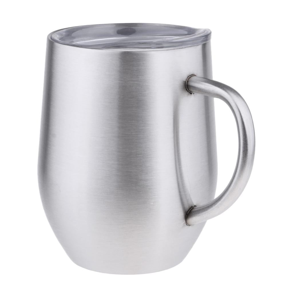 Insulated mug Stainless Steel Tumbler 12 oz Wine Cup with Handle Silver