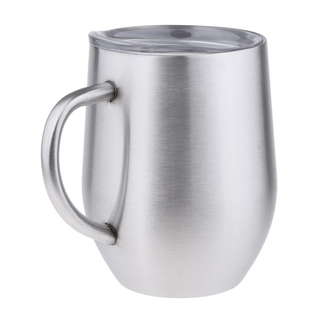 Insulated mug Stainless Steel Tumbler 12 oz Wine Cup with Handle Silver