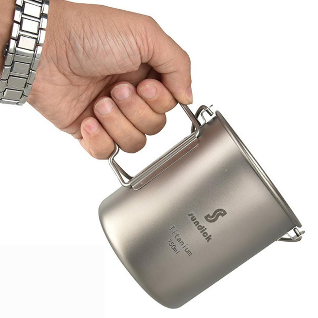750ml Titanium Portable Camping Cooking Hanging Pot Coffee Tea Water Mug Cup