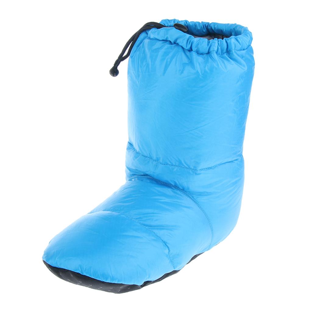 White Goose Down Slippers Winter Warm Camping Tent Foot Booties Blue XL