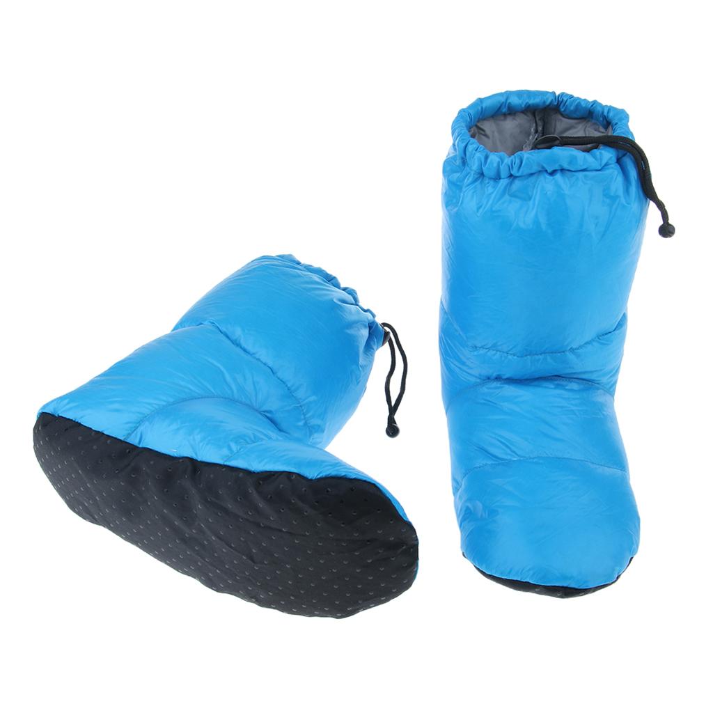 White Goose Down Slippers Winter Warm Camping Tent Foot Booties Blue XL