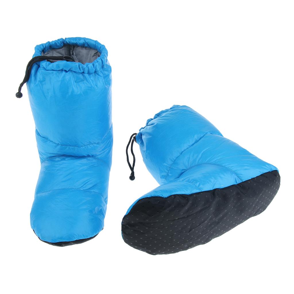 White Goose Down Slippers Winter Warm Camping Tent Foot Booties Blue XL