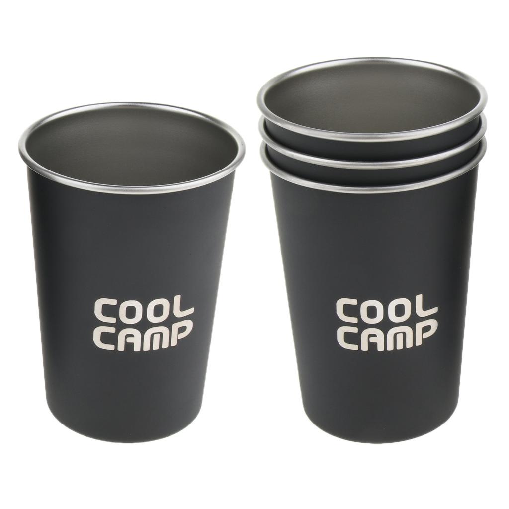 4pcs Stainless Steel Water Tumbler Camping Picnic Coffee Tea Cup Wine Glass