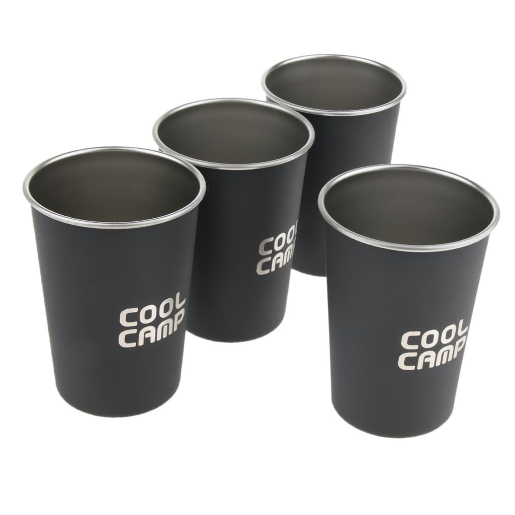 4pcs Stainless Steel Water Tumbler Camping Picnic Coffee Tea Cup Wine Glass
