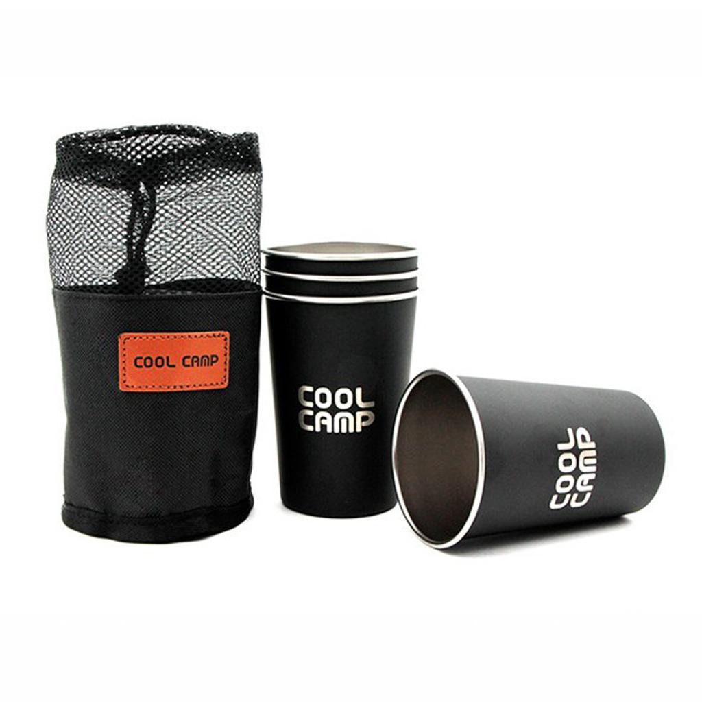 4pcs Stainless Steel Water Tumbler Camping Picnic Coffee Tea Cup Wine Glass